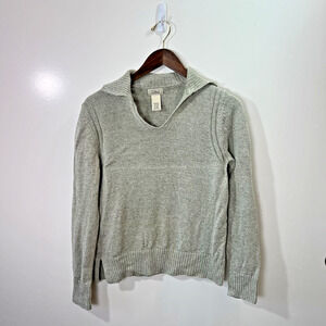 L.L. Bean Womens Linen Polo Sweater Size M Green Preppy Casual Beachy Breathable